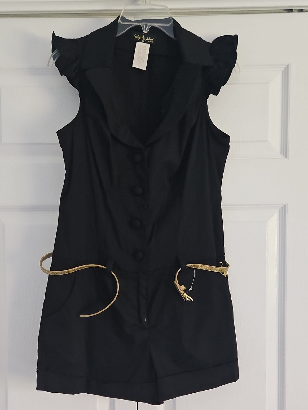 BABY PHAT Vintage Button Down Black Belted Romper SEXY Very flattering on